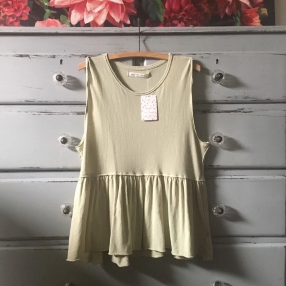 Free People Matcha Green Sleeveless Peplum Top